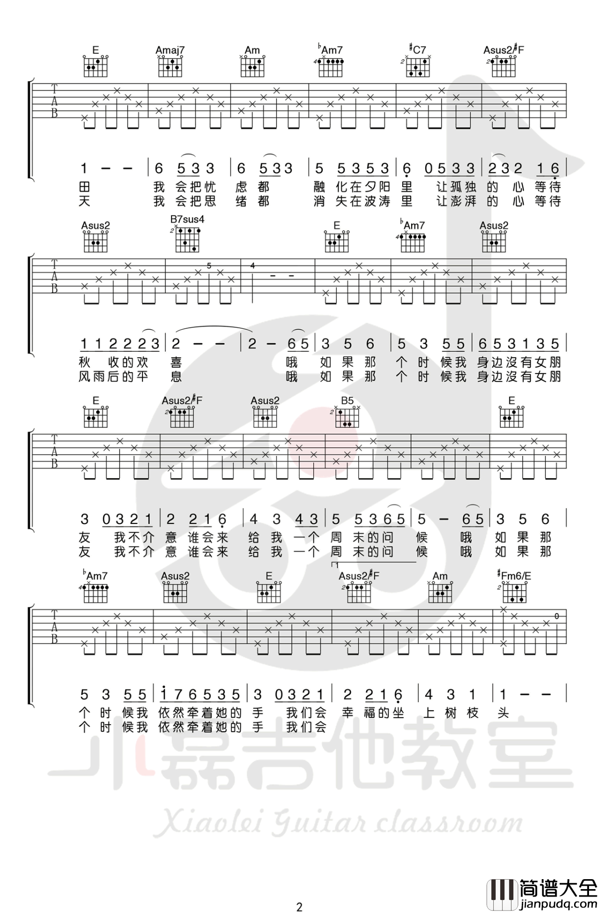 农夫渔夫吉他谱_小猛/大乔小乔_吉他弹唱+教学视频