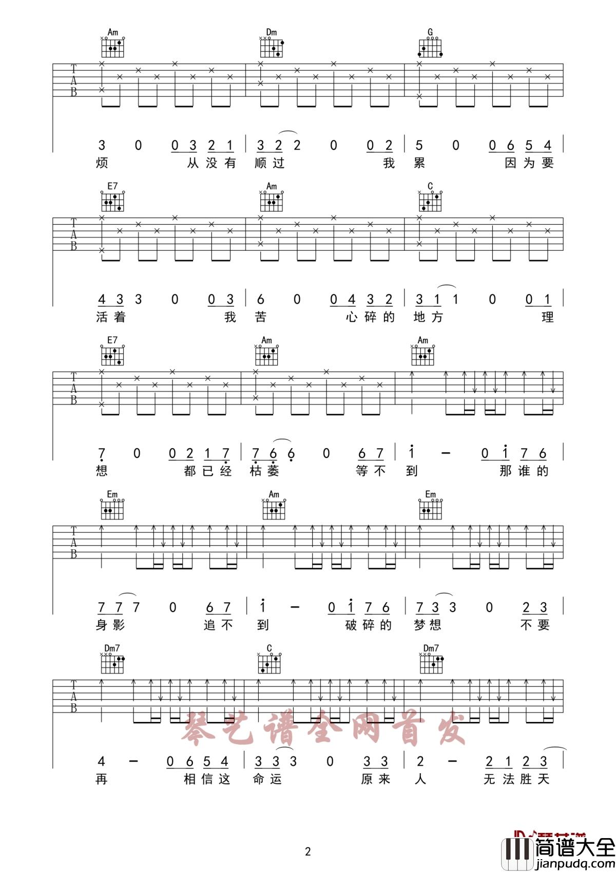 倒霉鬼吉他谱_刘明军_其实我不是一个倒霉鬼