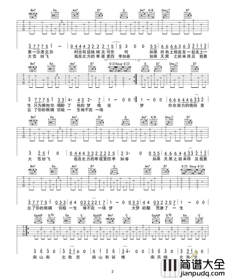 南山南吉他谱_马頔_只有你自己知道的故事