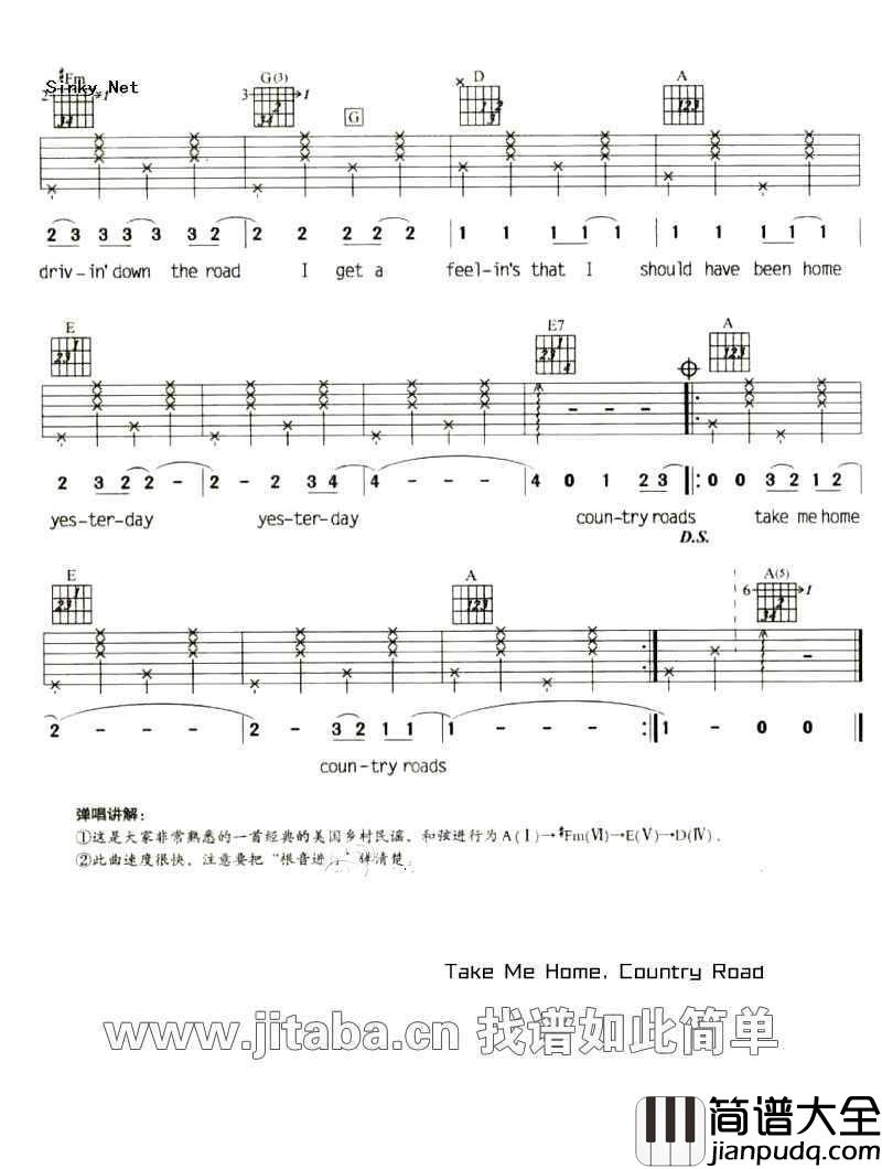Take_Me_Home_Country_Road吉他谱_乡村路带我回家