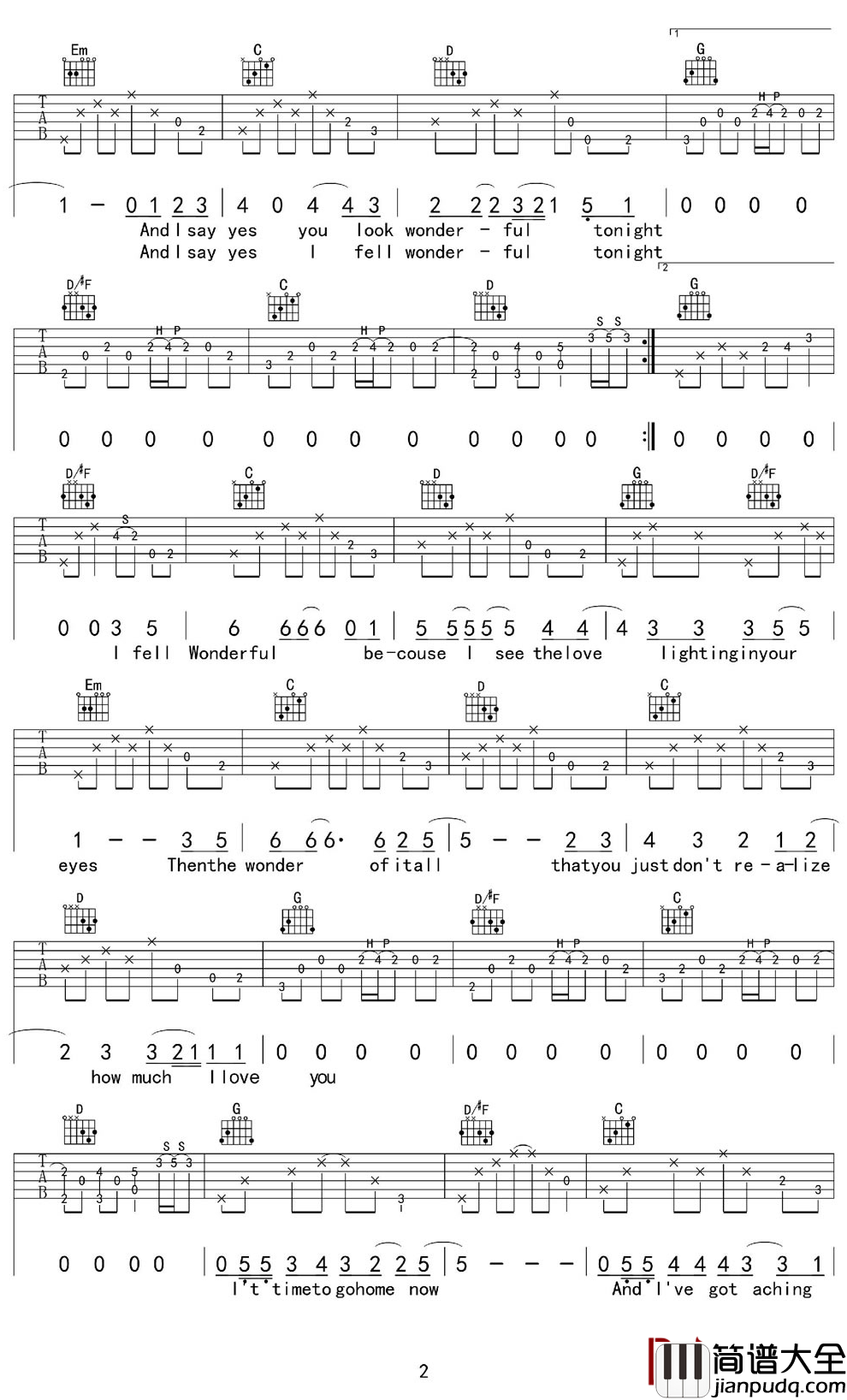 wonderful_tonight吉他谱_Eric_Clapton_愿有一天,有你,有我,有这首歌