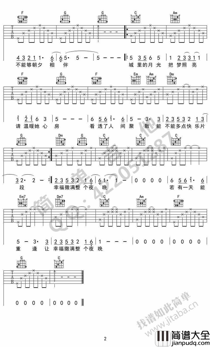 城里的月光吉他谱_C调简单版_许美静