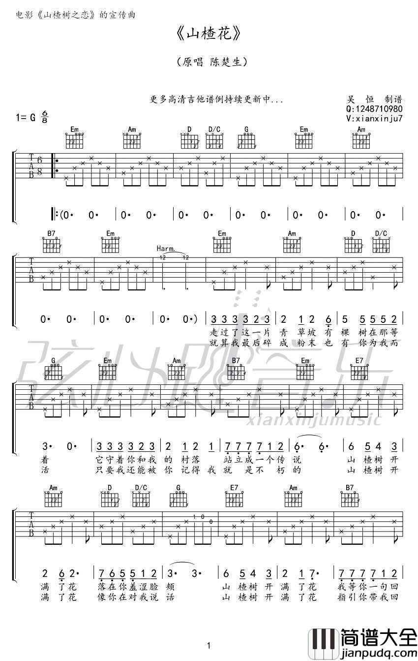 山楂花吉他谱_陈楚生_山楂花_吉他