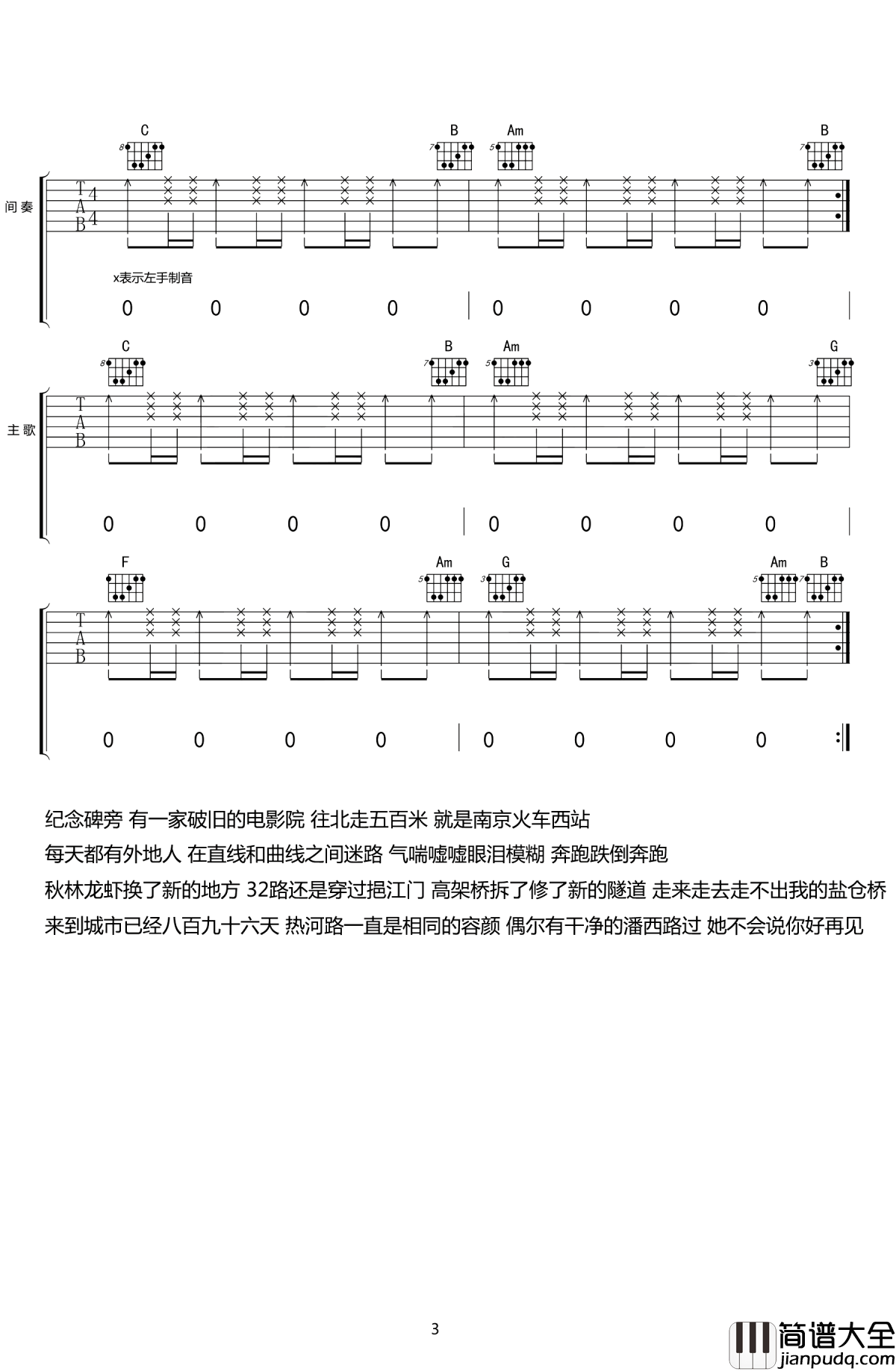 热河吉他谱_李志_这一条条不起眼的街道，都寄托着一部分人的梦