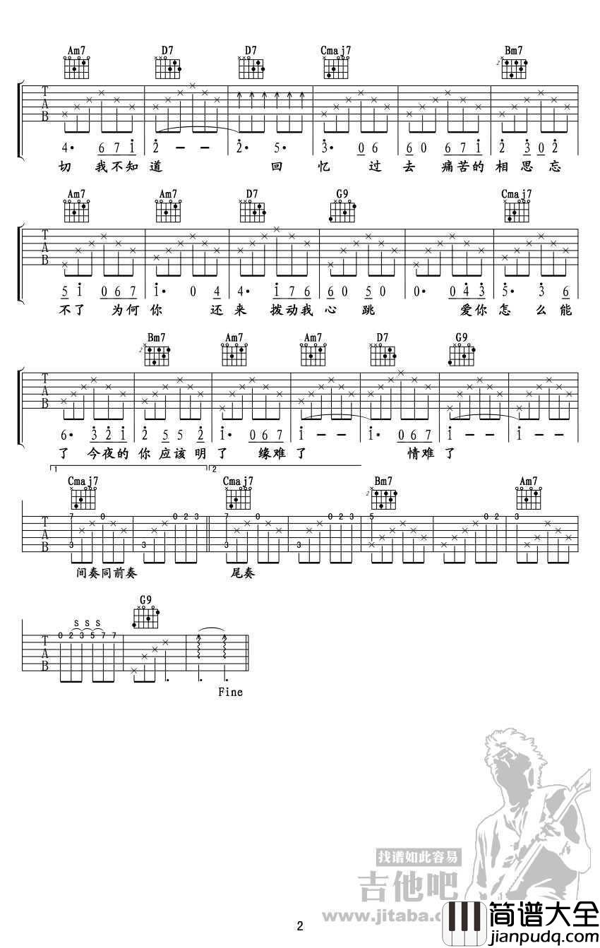 新不了情吉他谱_G调男生版_鹿晗_新不了情_吉他谱