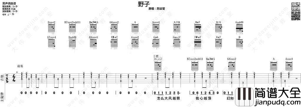 野子吉他谱男生版_蒙面歌王流浪者沙宝亮_野子六线谱