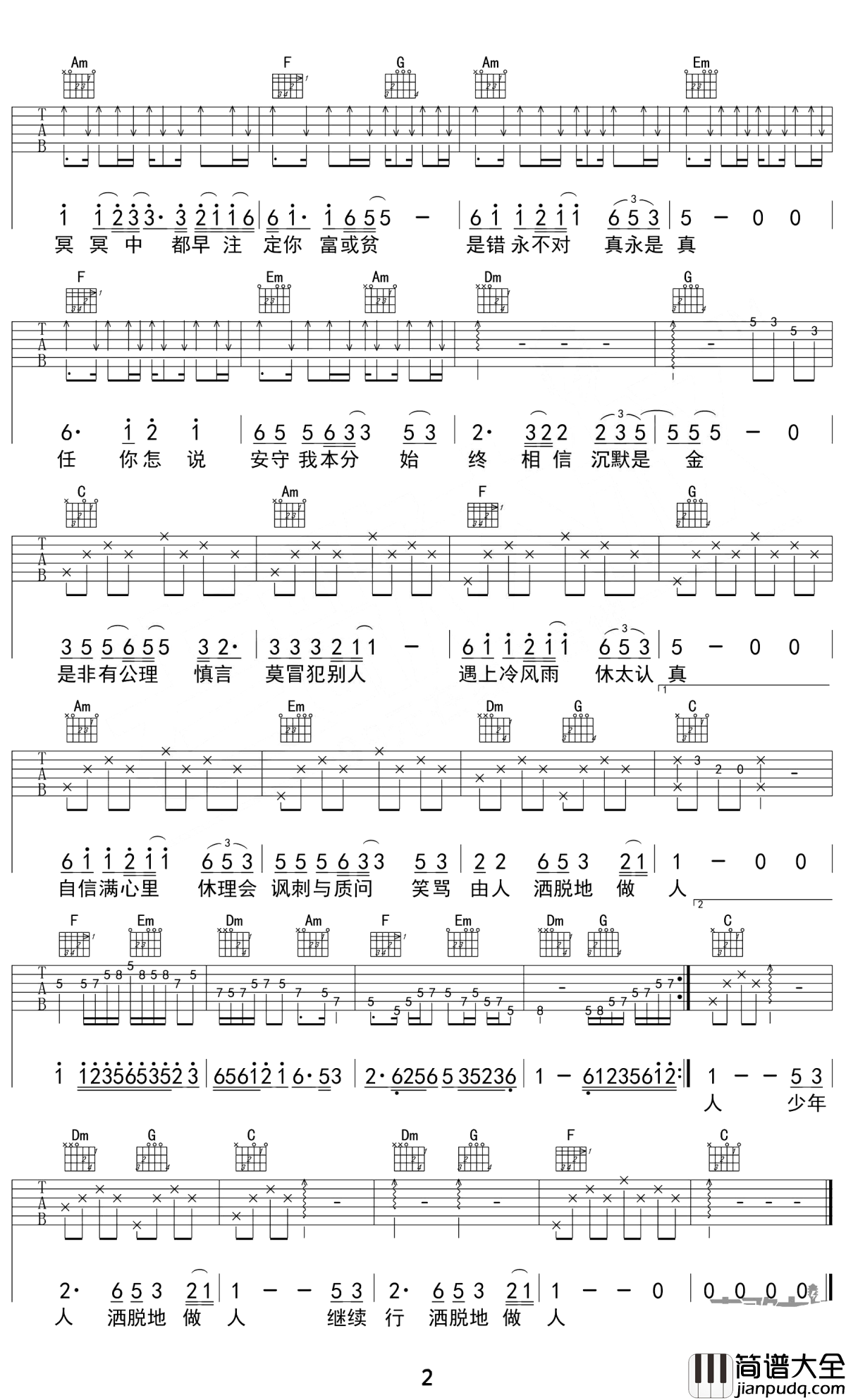 沉默是金吉他谱_张国荣_无所拘束，方能洒脱做人