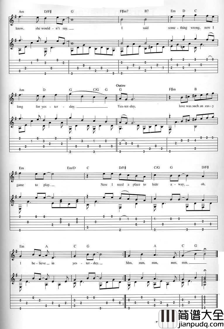 Yesterday指弹吉他谱_The_Beatles(甲壳虫乐队)吉他独奏谱