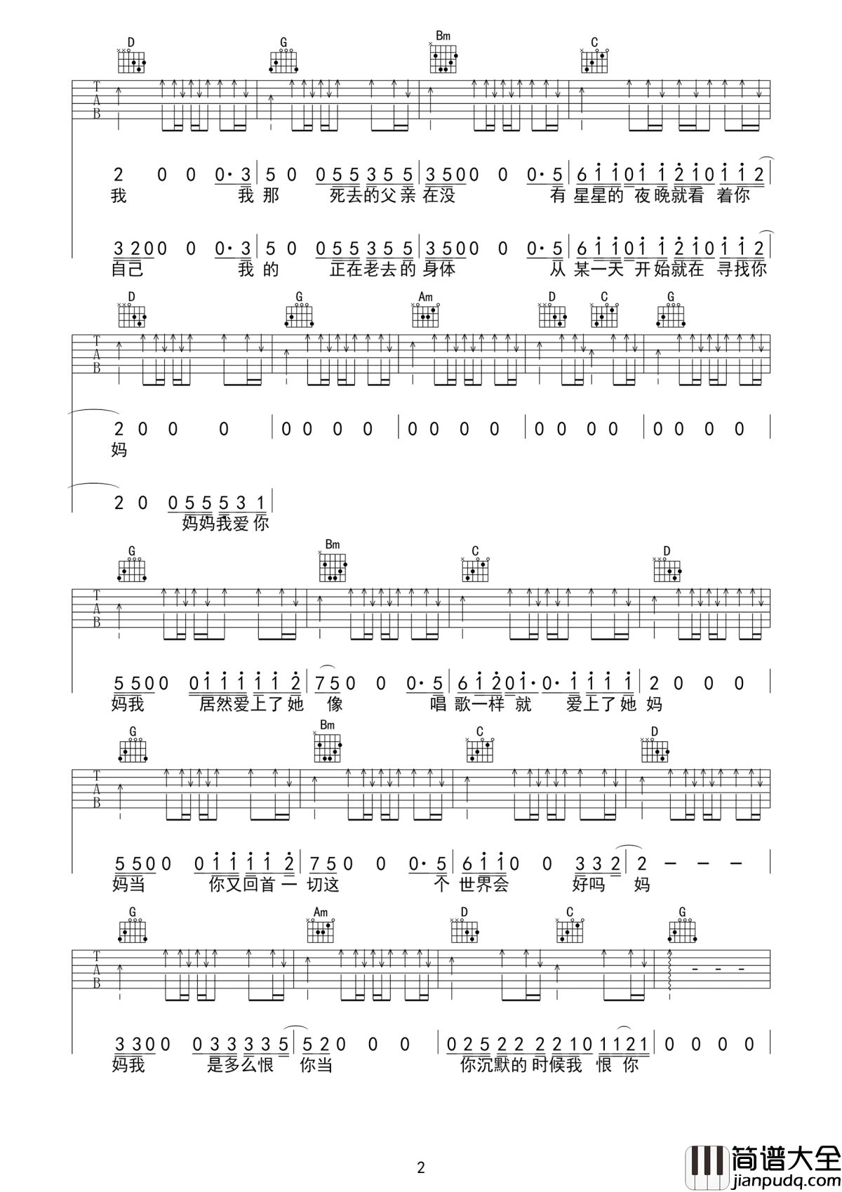 这个世界会好吗吉他谱_李志_妈妈_当你又回首一切__这个世界会好吗