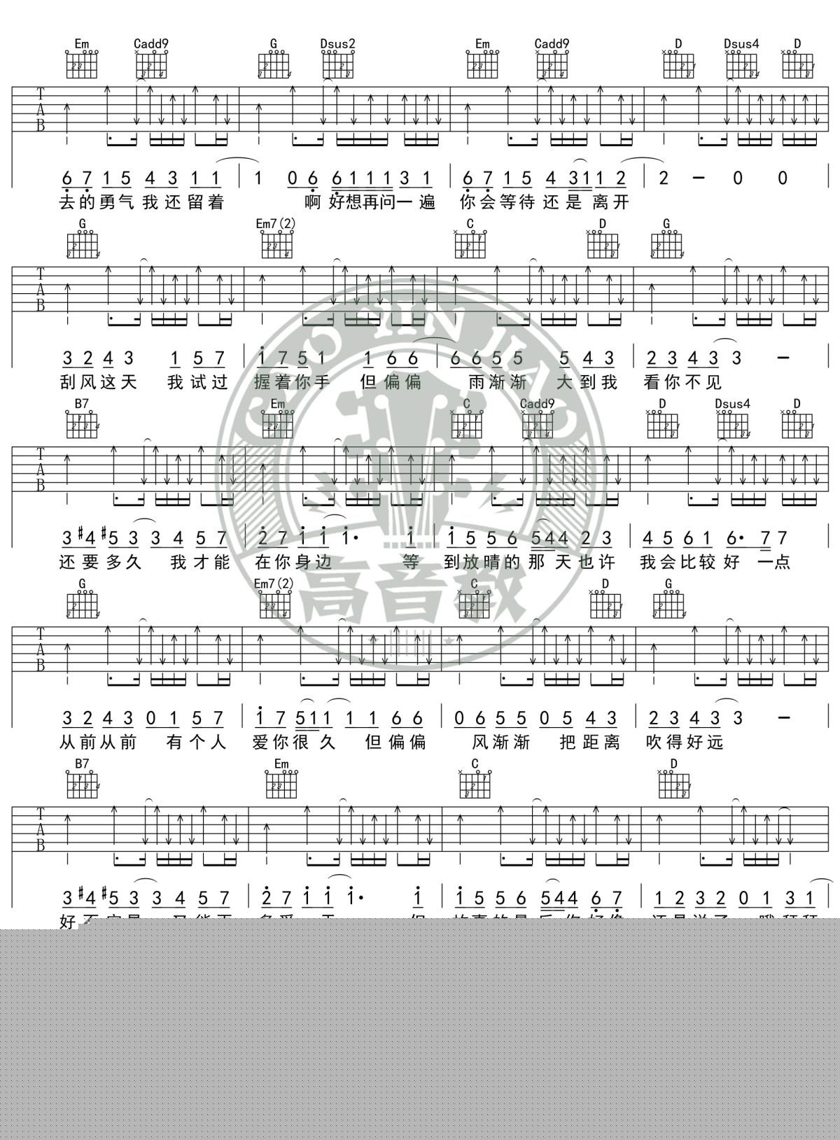 晴天吉他谱_G调精华版_周杰伦_高音教编配_1