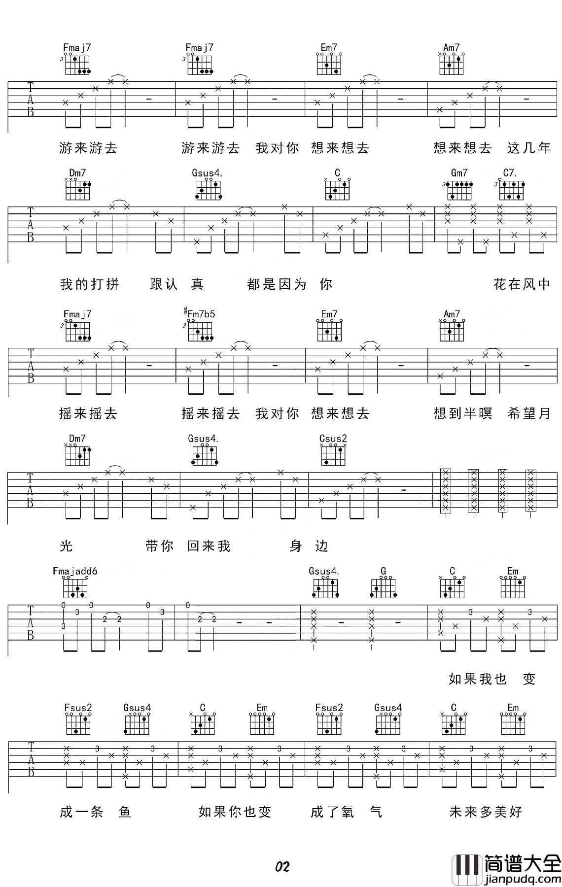 鱼仔吉他谱_卢广仲_珍惜你爱的人吧,更要珍惜那些爱你的人