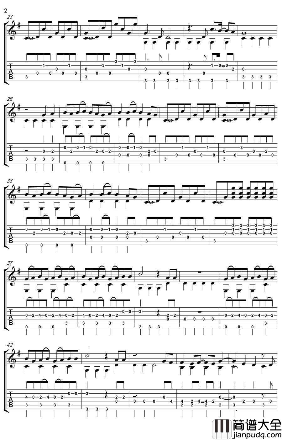 前前前世指弹谱_动画电影_你的名字_主题曲_吉他独奏谱