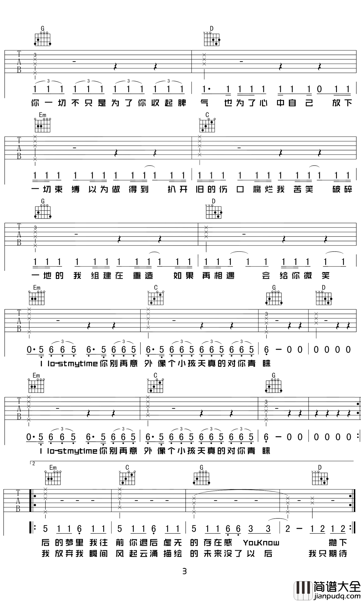 下坠falling吉他谱_Corki_最后的梦里，依旧是我往前你退后