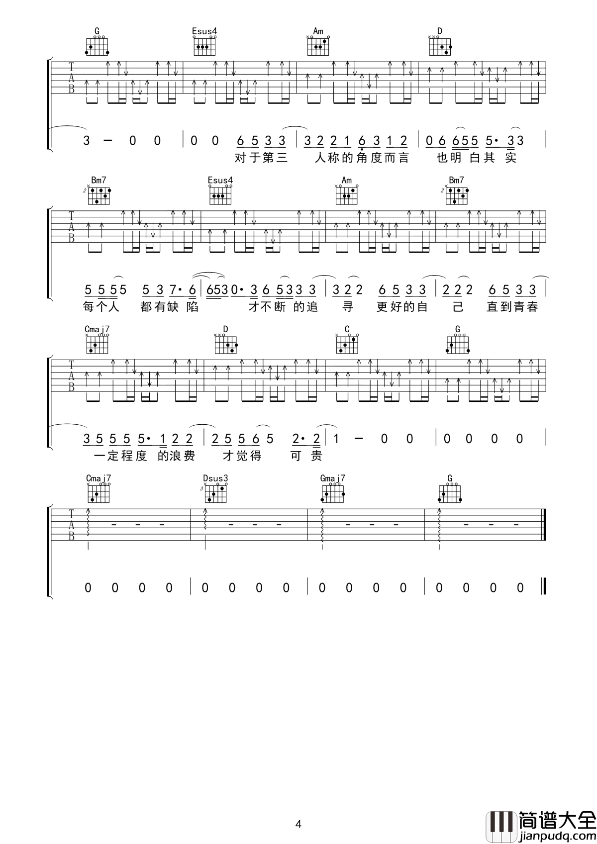 第三人称吉他谱_hush_对于第三人称的角度而言__也明白其实每个人都有缺陷