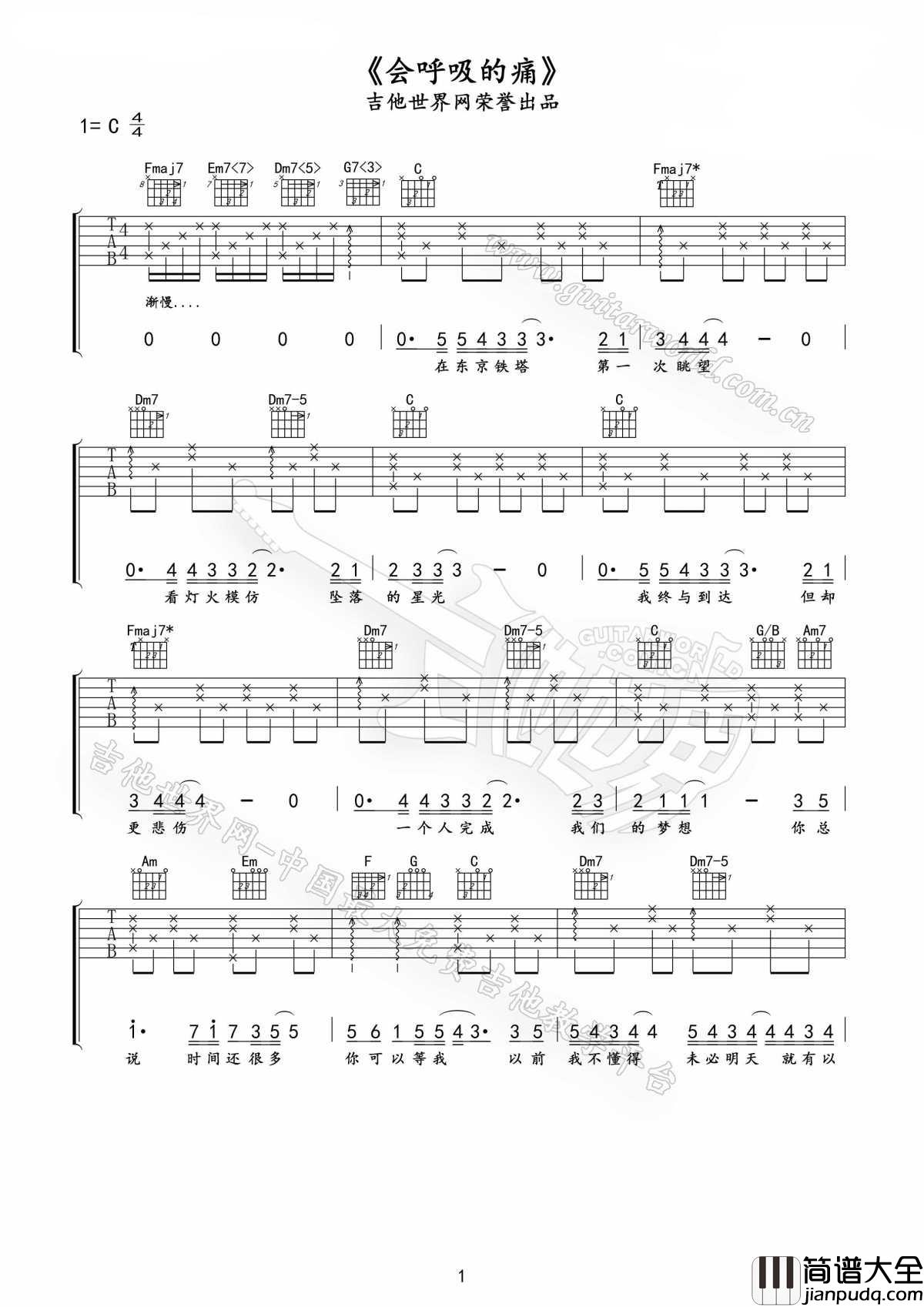 会呼吸的痛吉他谱_梁静茹_我发誓不再说谎了__多爱你就会抱你多紧的