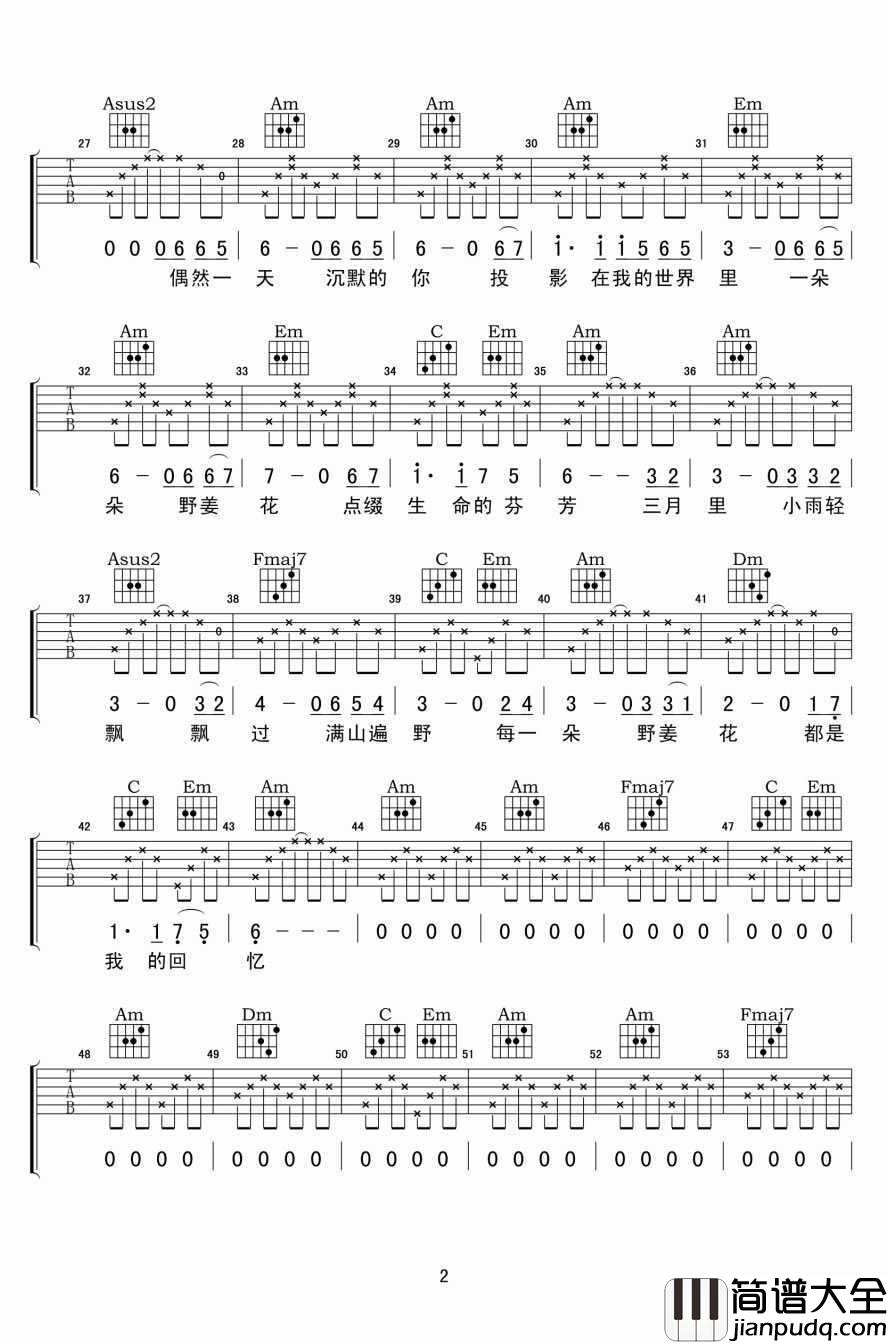 野姜花我的回忆吉他谱_孟庭苇_C调