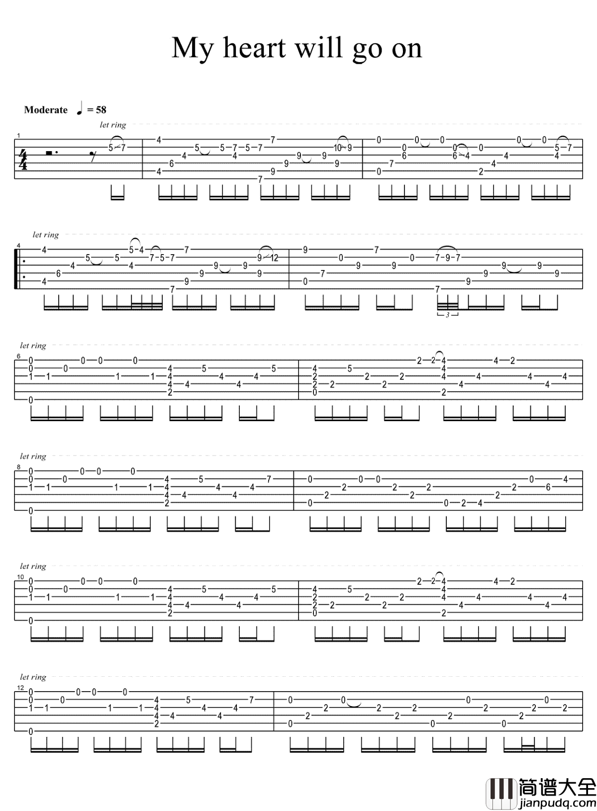 My_heart_will_go_on吉他谱指弹版_泰坦尼克号主题曲_我心永恒_