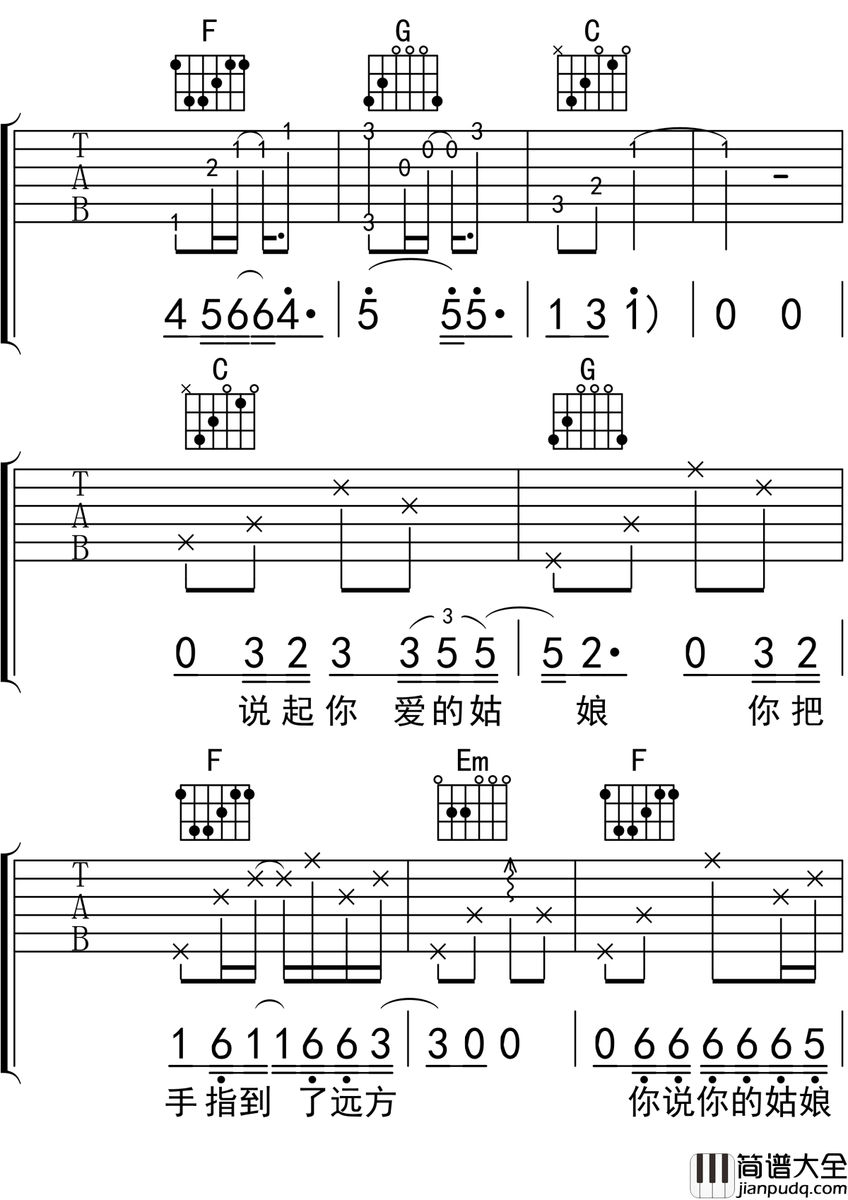 你是姑娘不是我的新娘吉他谱_隔壁老樊_C调吉他弹唱谱