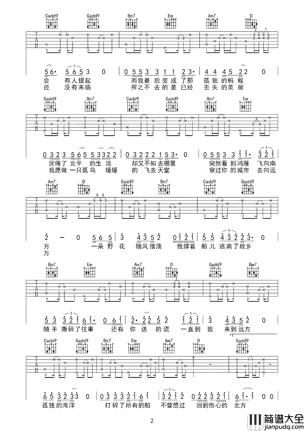 北方吉他谱_倪健_不一样的气候,不一样的风景