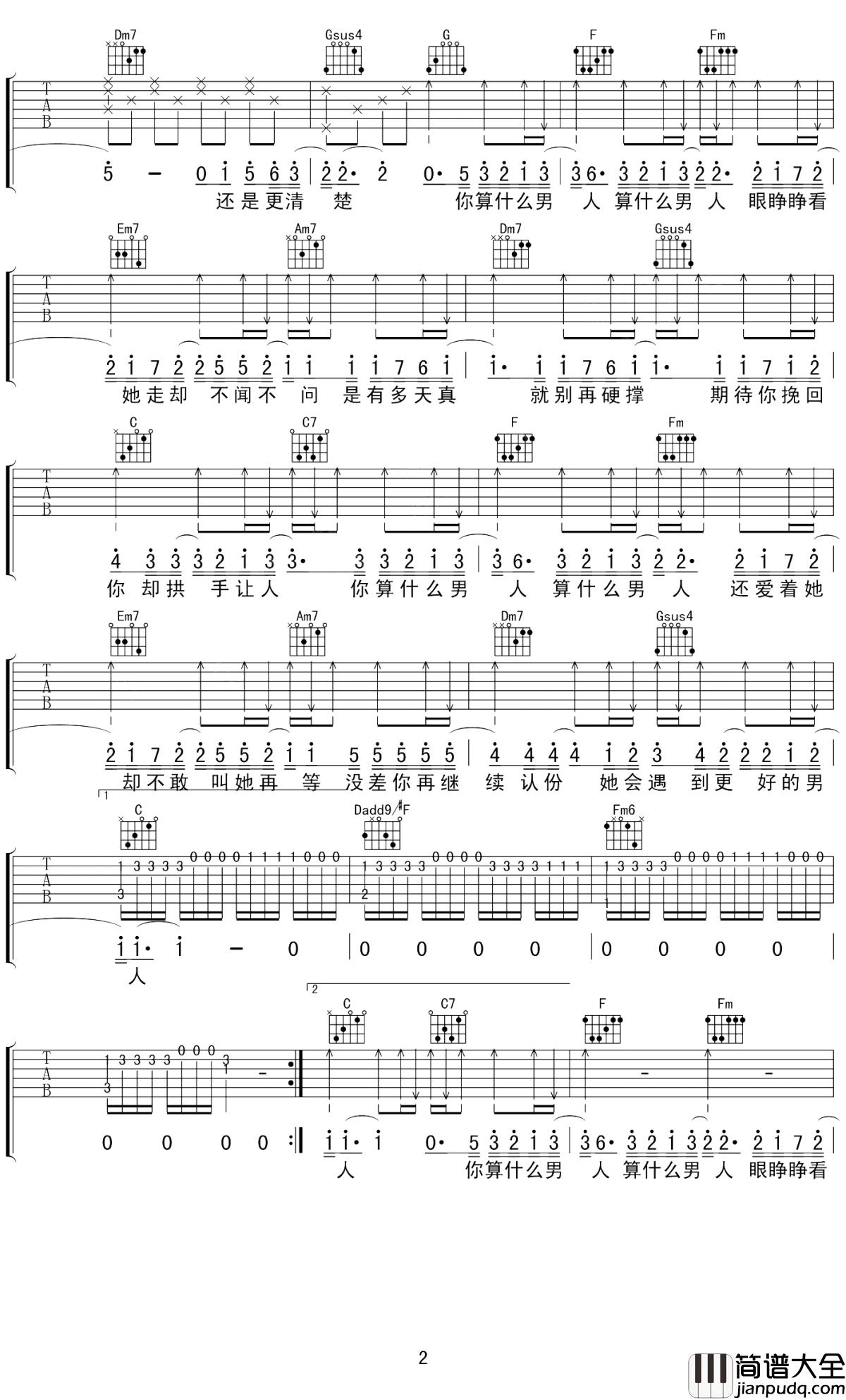 算什么男人吉他谱_周杰伦_我该怎么做，才能让你幸福