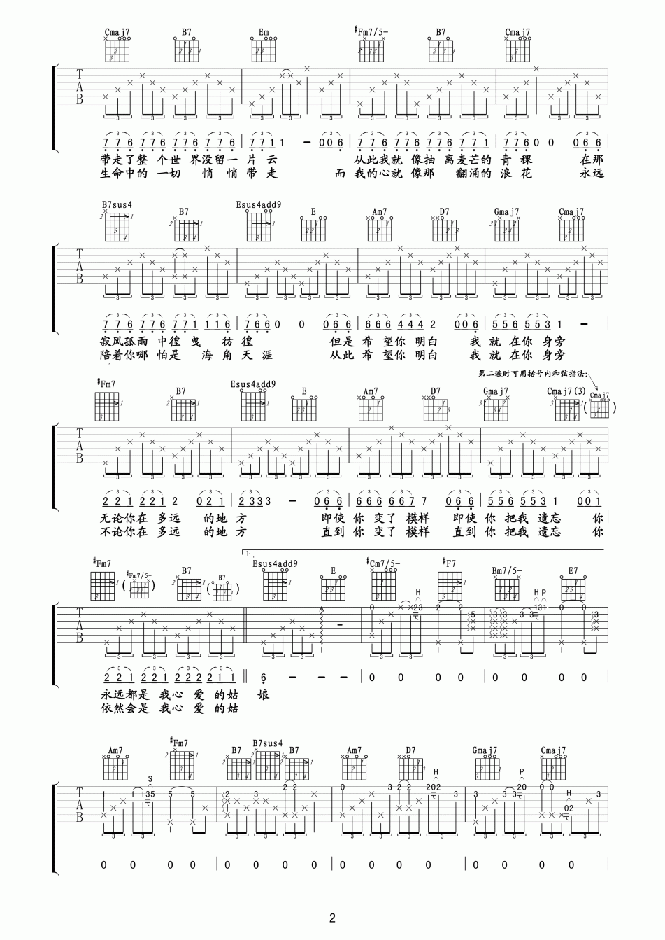 你是我心爱的姑娘吉他谱_汪峰_爱情在可控里失控,在失控里回归