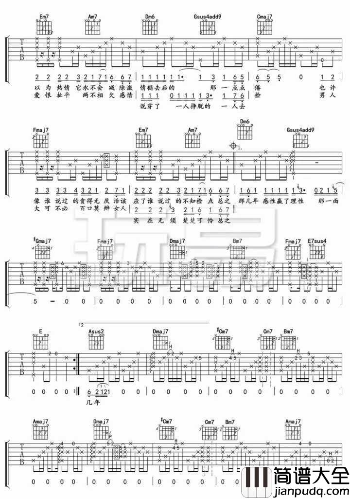 阴天吉他谱_莫文蔚_她像一只受伤的猫