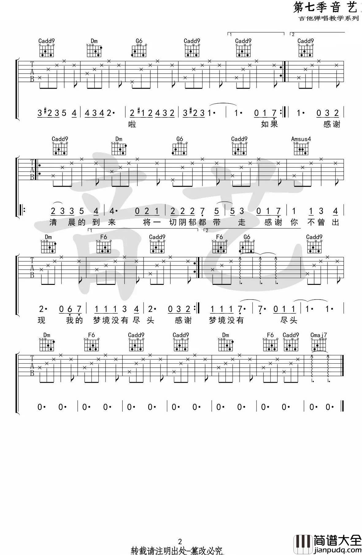 如果明天不会到来吉他谱_陈小熊_C调_高清图片谱