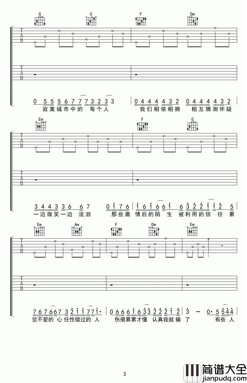 走着走着就散了吉他谱_庄心妍_从相信到猜疑，从在乎到不在乎