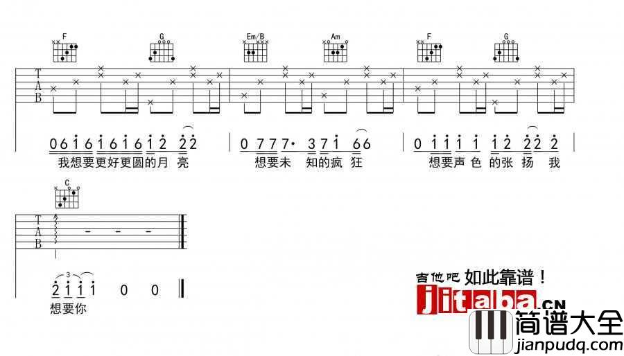 奇妙能力歌吉他谱_C调简单版_陈粒_图片