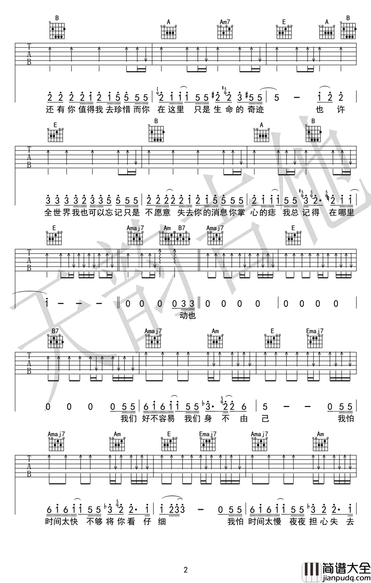 至少还有你吉他谱_林忆莲_E调指法编配_高清弹唱谱