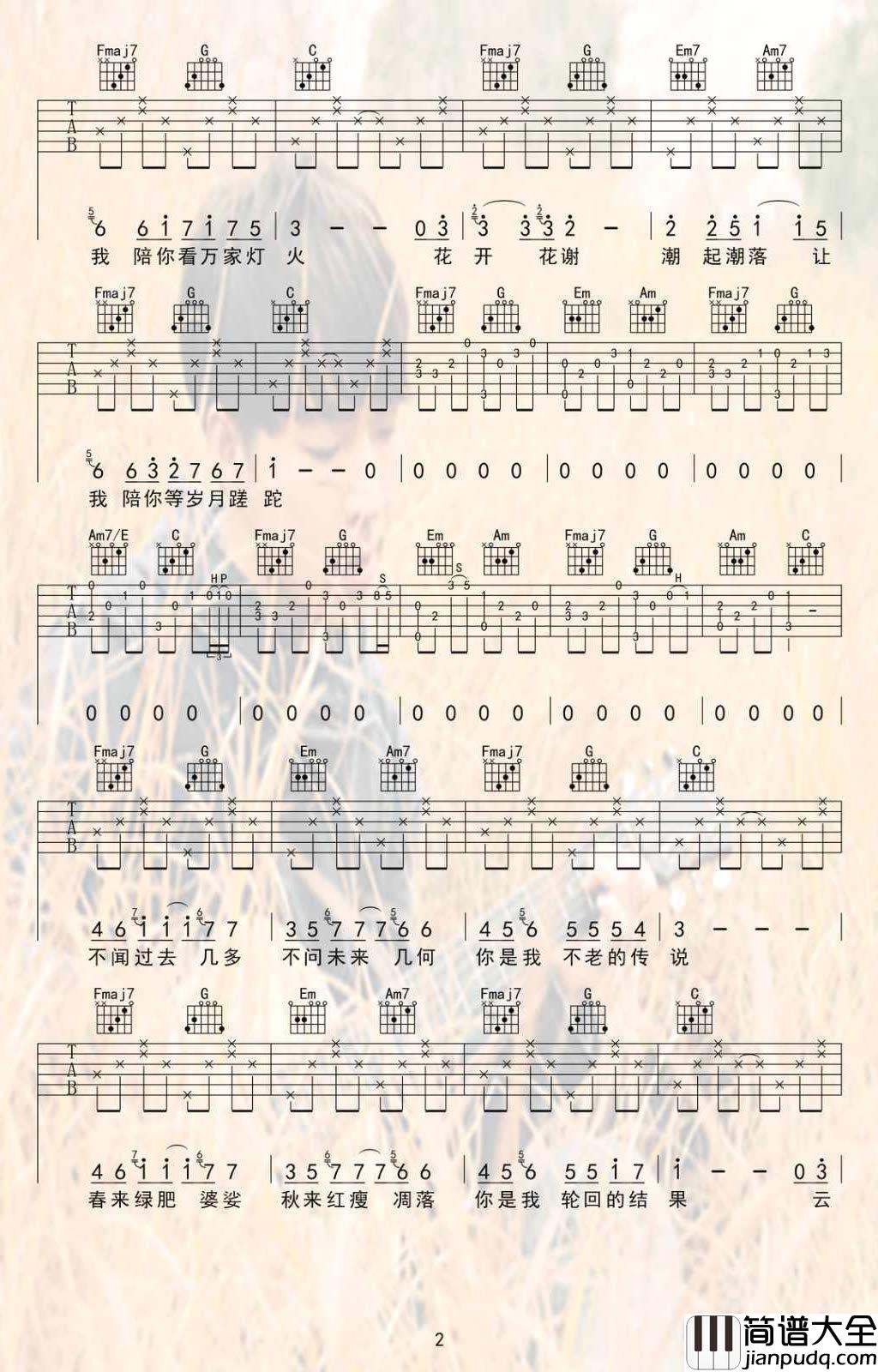 陪你看万家灯火吉他谱_夏沙_高清_C调原版