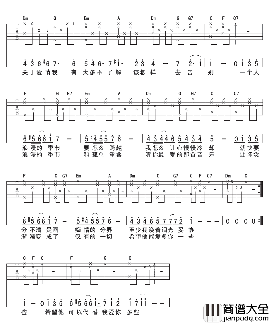 一个人的浪漫吉他谱_俞灏明_一个人浪漫的季节，一样可以绽放光芒