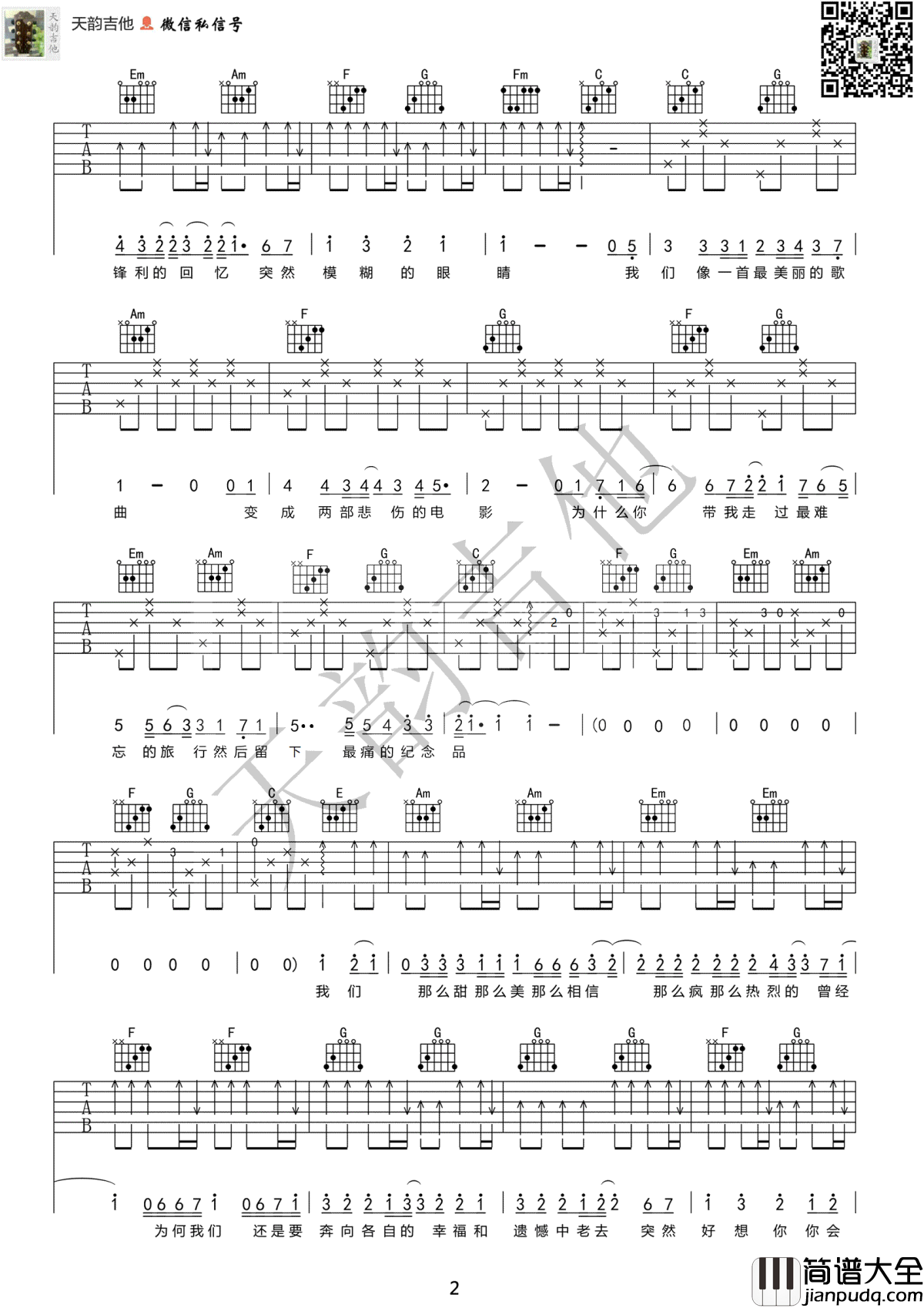 突然好想你吉他谱_五月天_C调_高清版