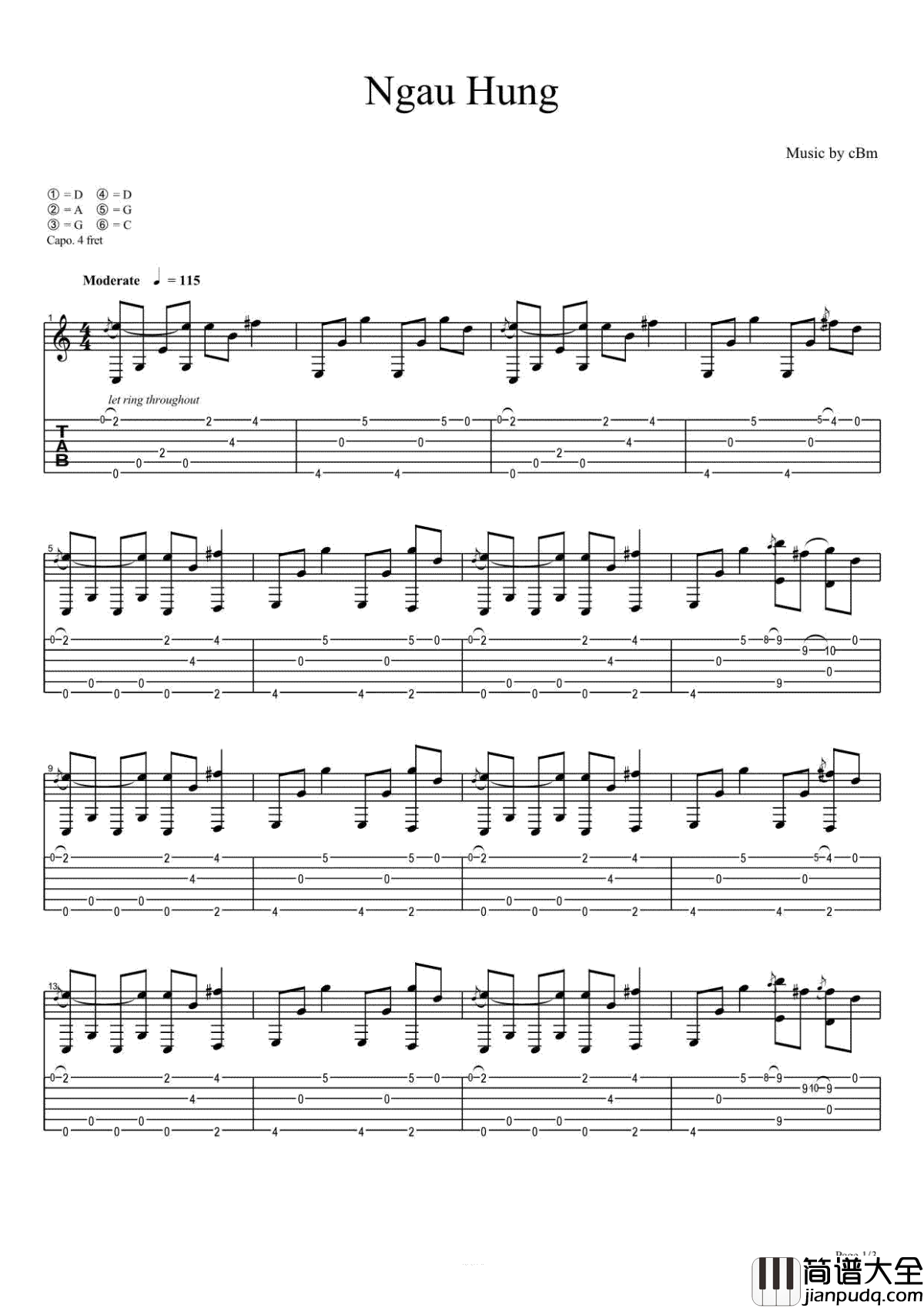 PDD洪荒之力指弹谱_Ngau_Hung吉他独奏谱_电音神曲