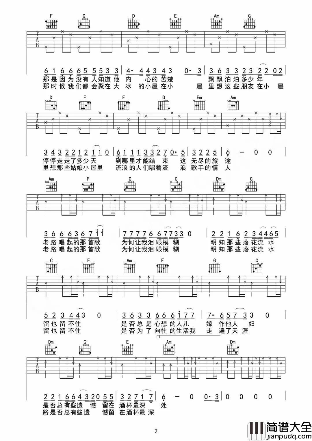 老路小路吉他谱_靳松_老路唱起的那首歌__为何让我泪眼模糊