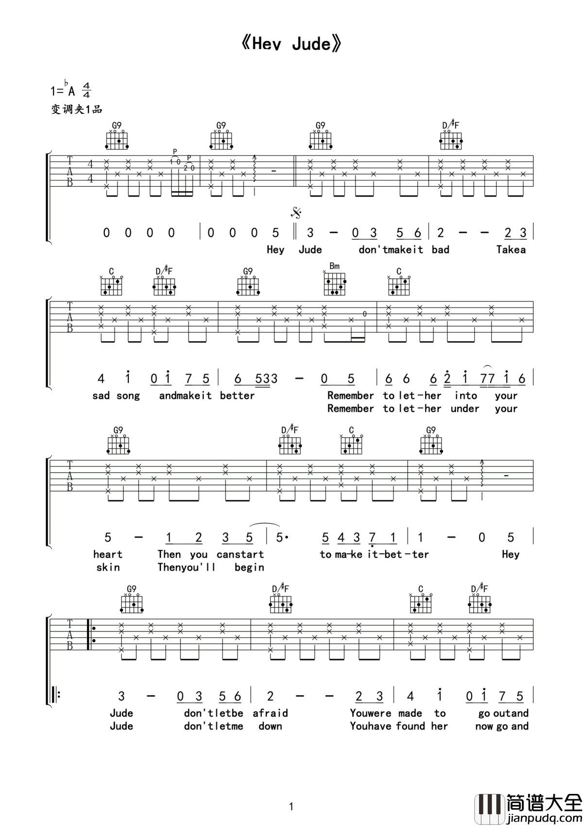 Hey_Jude吉他谱__披头士最热销的单曲，竟是为他写的