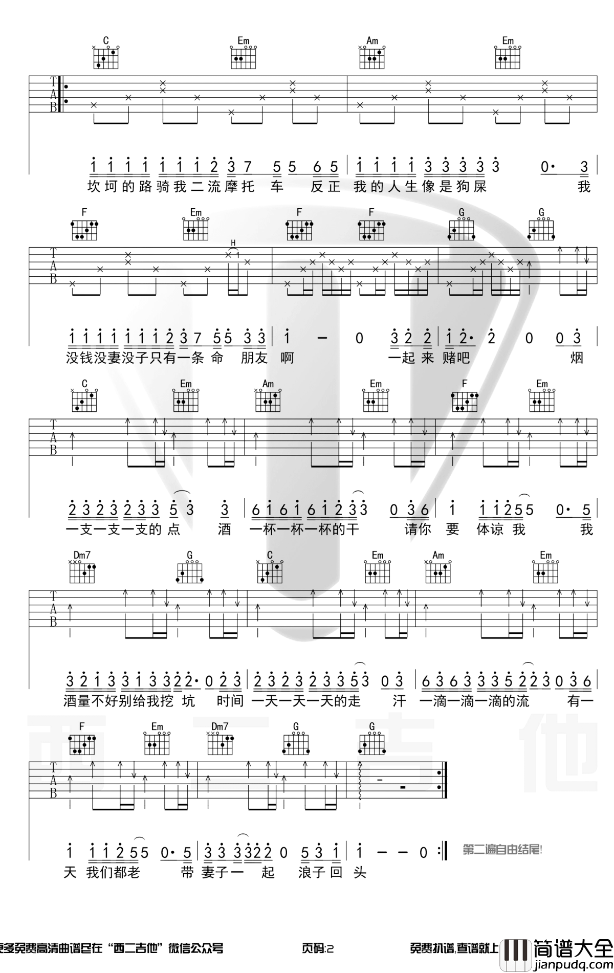 浪子回头吉他谱_C调_茄子蛋_弹唱