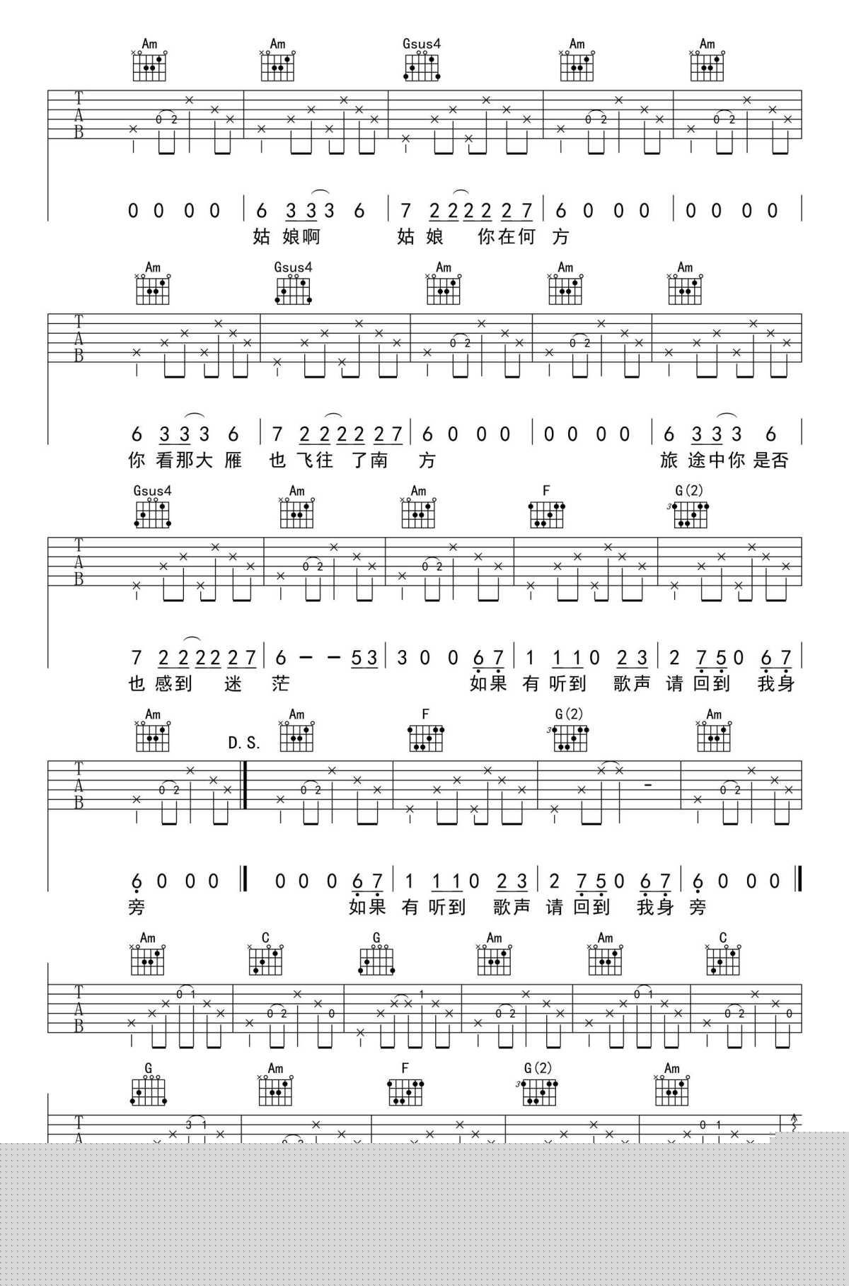 姑娘吉他谱_高清__陈小飞