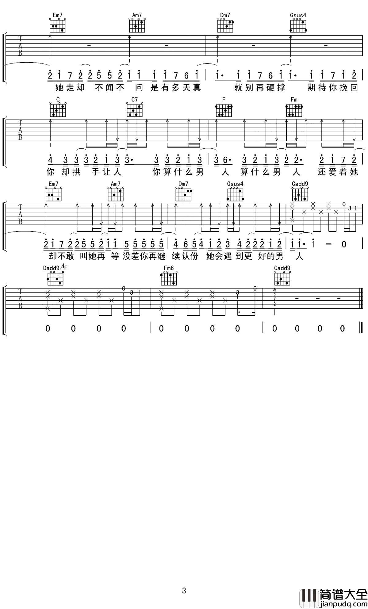 算什么男人吉他谱_周杰伦_我该怎么做，才能让你幸福