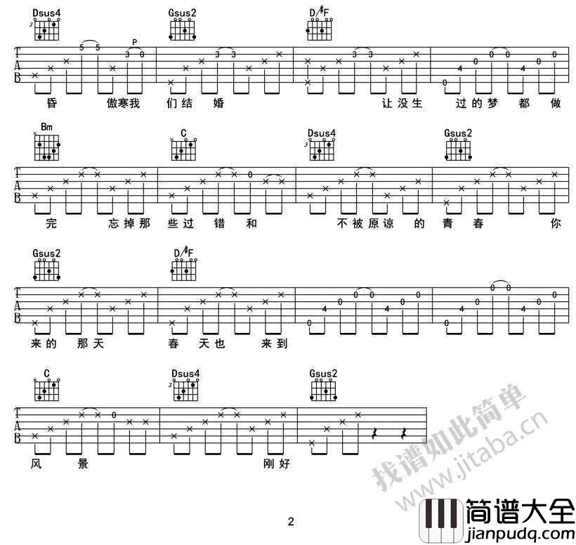 傲寒吉他谱_马頔_傲寒(图片谱)