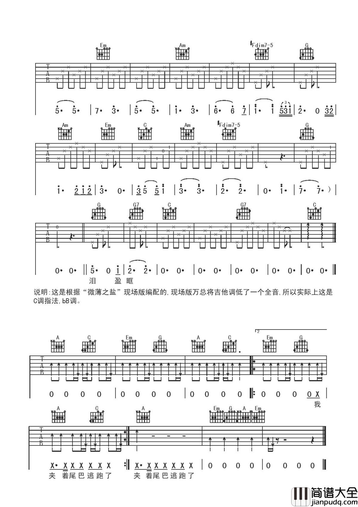 达摩流浪者吉他谱_万晓利_闭上双眼为这世界的友情祷告着