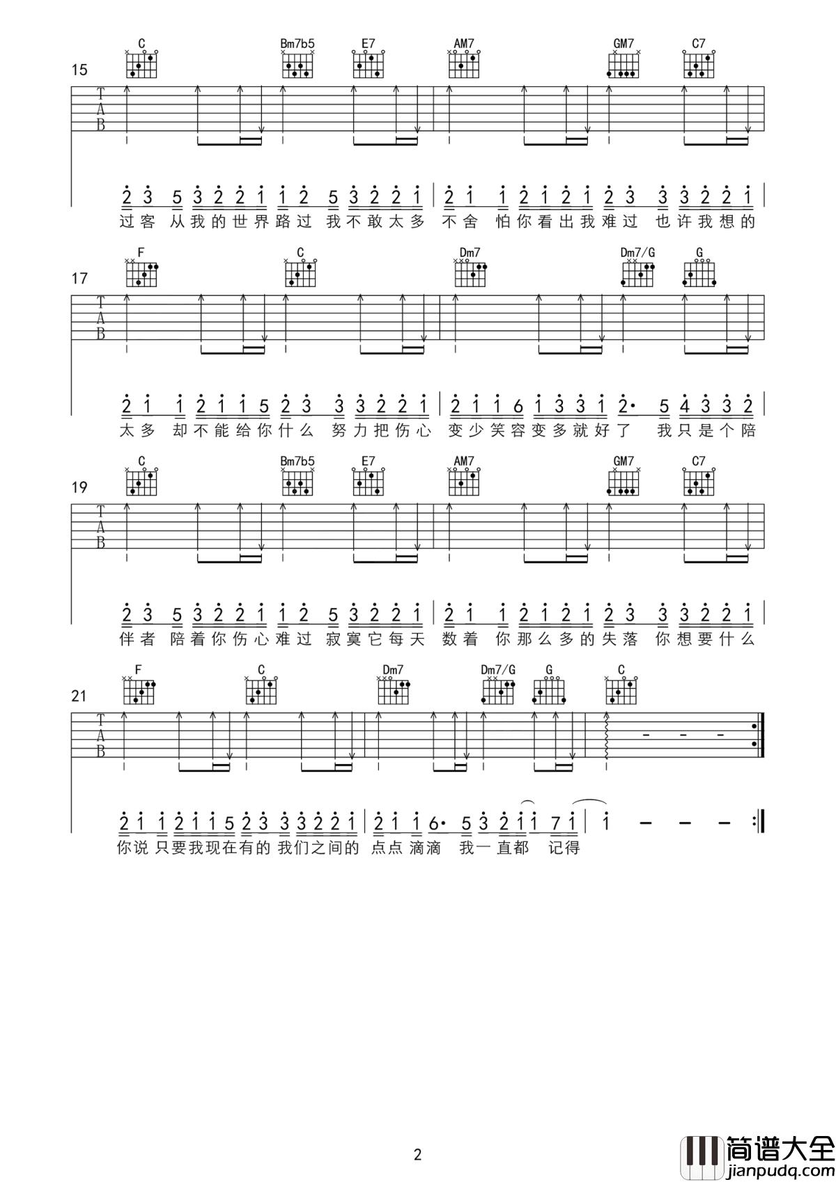 过客吉他谱_阿涵_而我也只不过是你人生中一个不起眼的过客