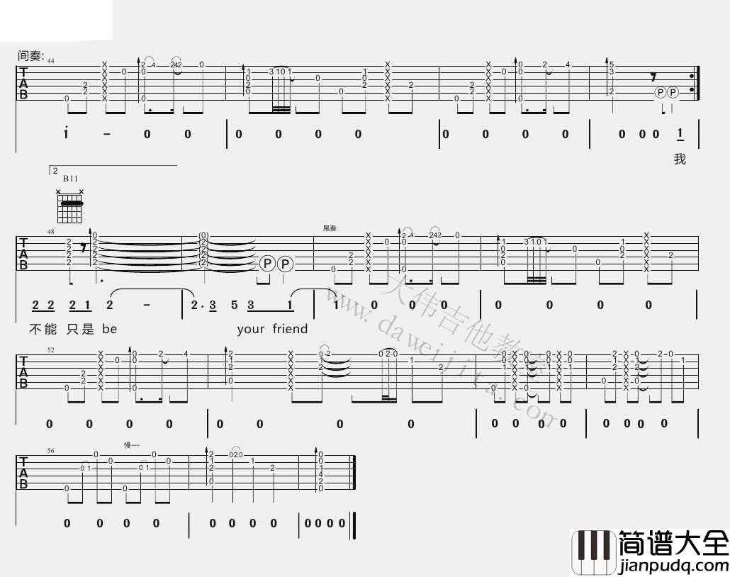 普通朋友吉他谱_E调指法_陶喆_(图片谱)完整版