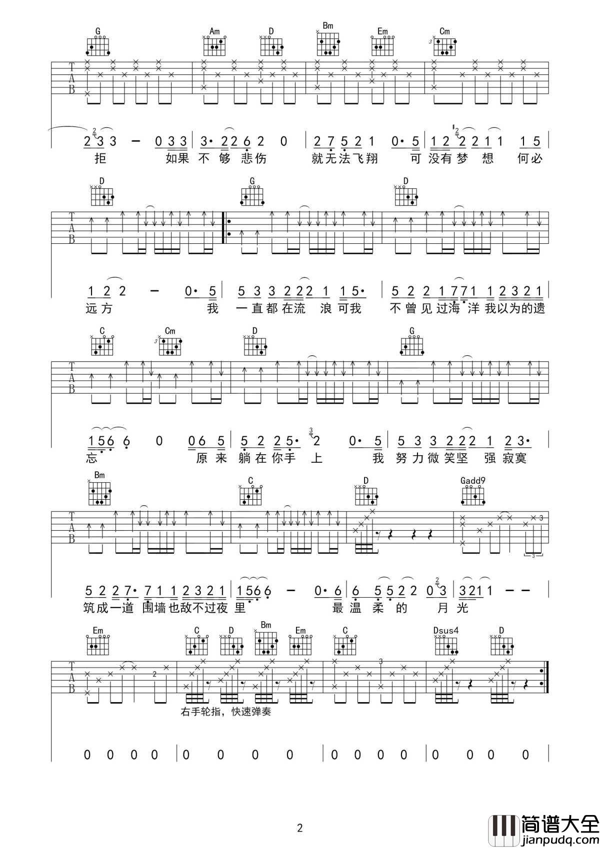 残酷月光吉他谱_林宥嘉_我一直都在流浪，可我不曾见过海洋