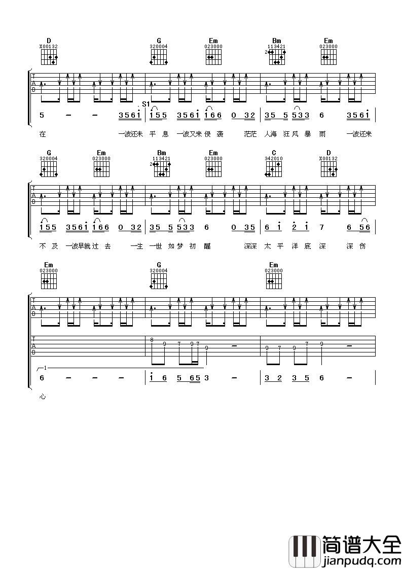 伤心太平洋吉他谱_任贤齐_尝尽了孤单却始终没有离开