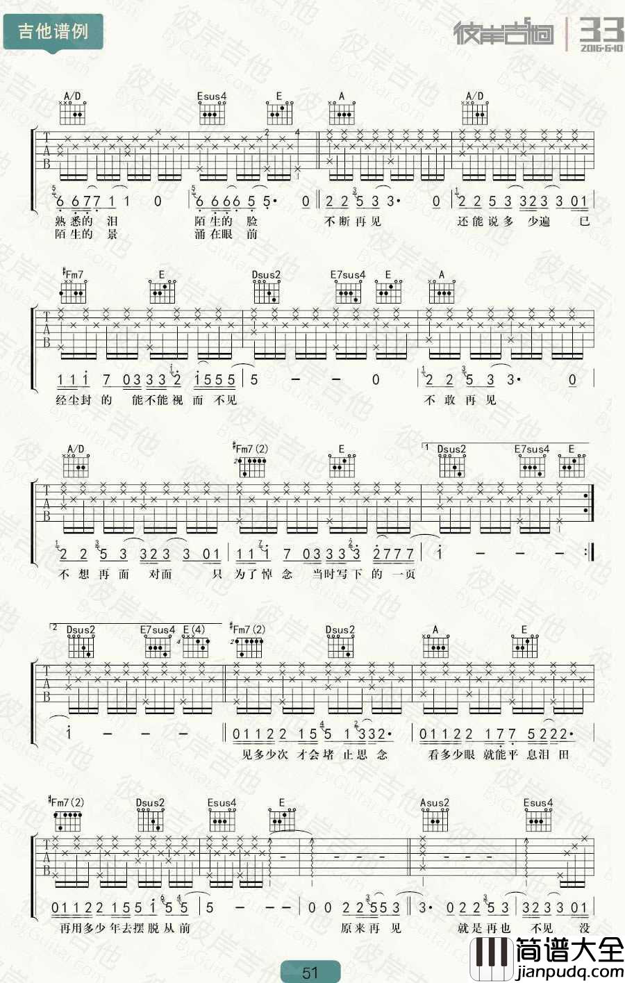 在也不见吉他谱_C调_孙燕姿_吉他教学视频