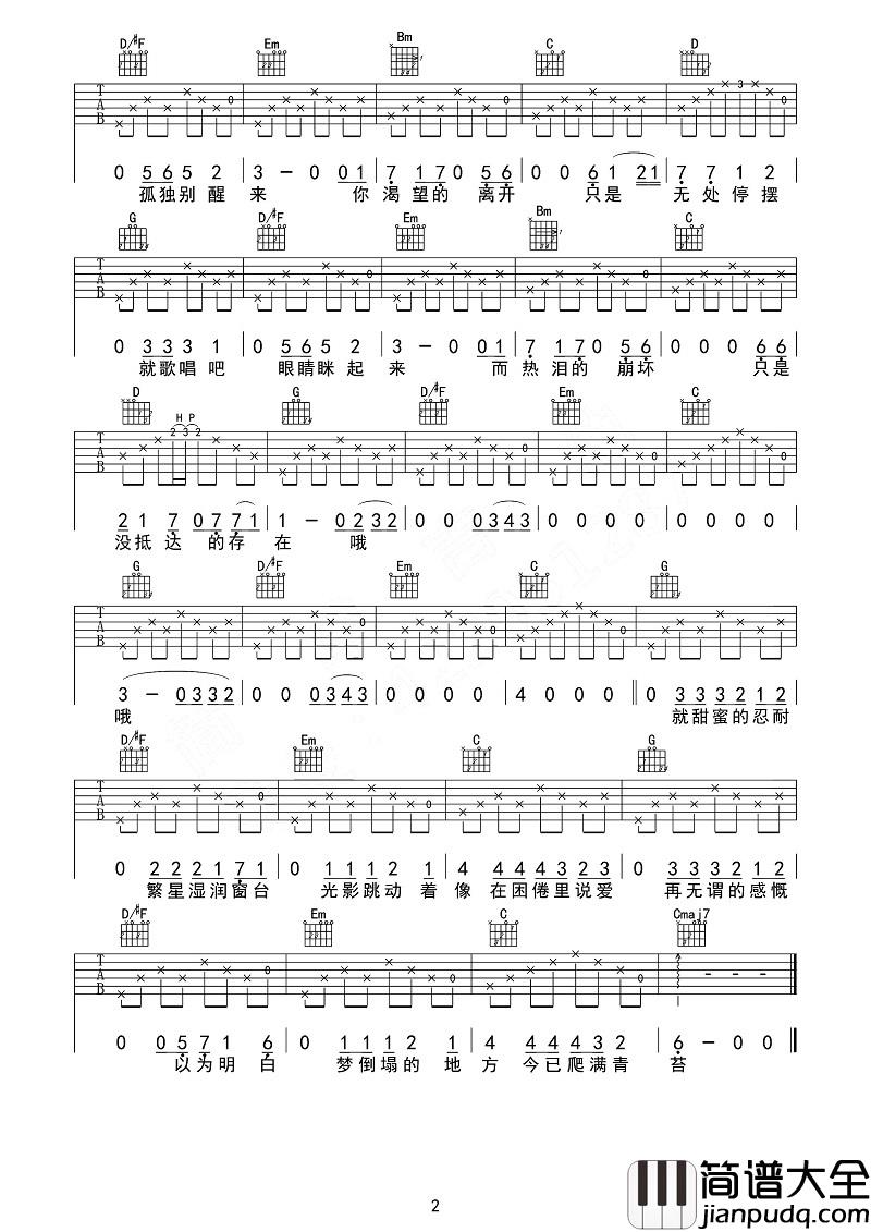 理想三旬吉他谱_陈鸿宇_如果漂泊是成长__必经的路牌