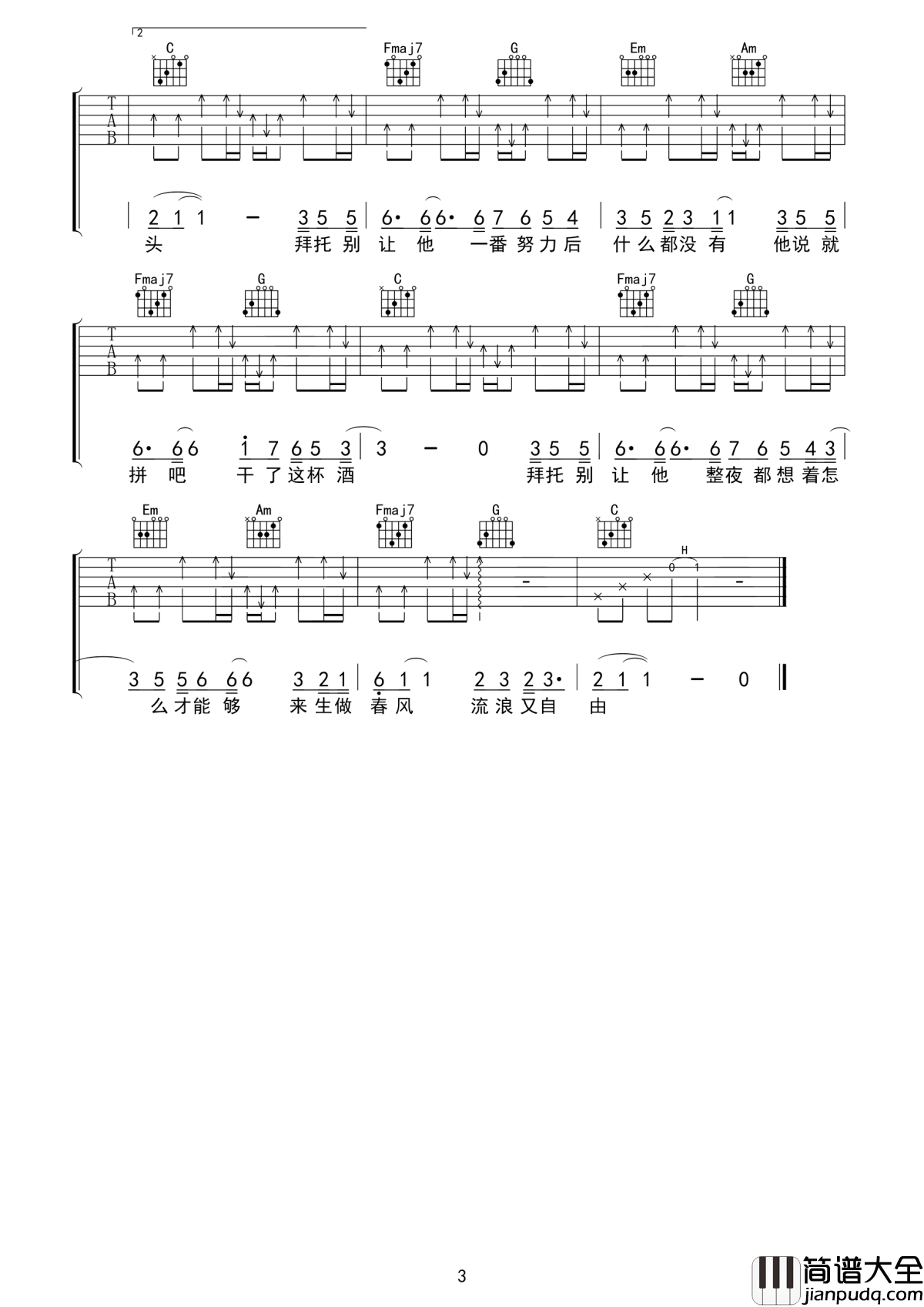 拜托吉他谱_孙晨_拜托别让他一番努力后换来是奢求__对他好点吧他舍得让你走