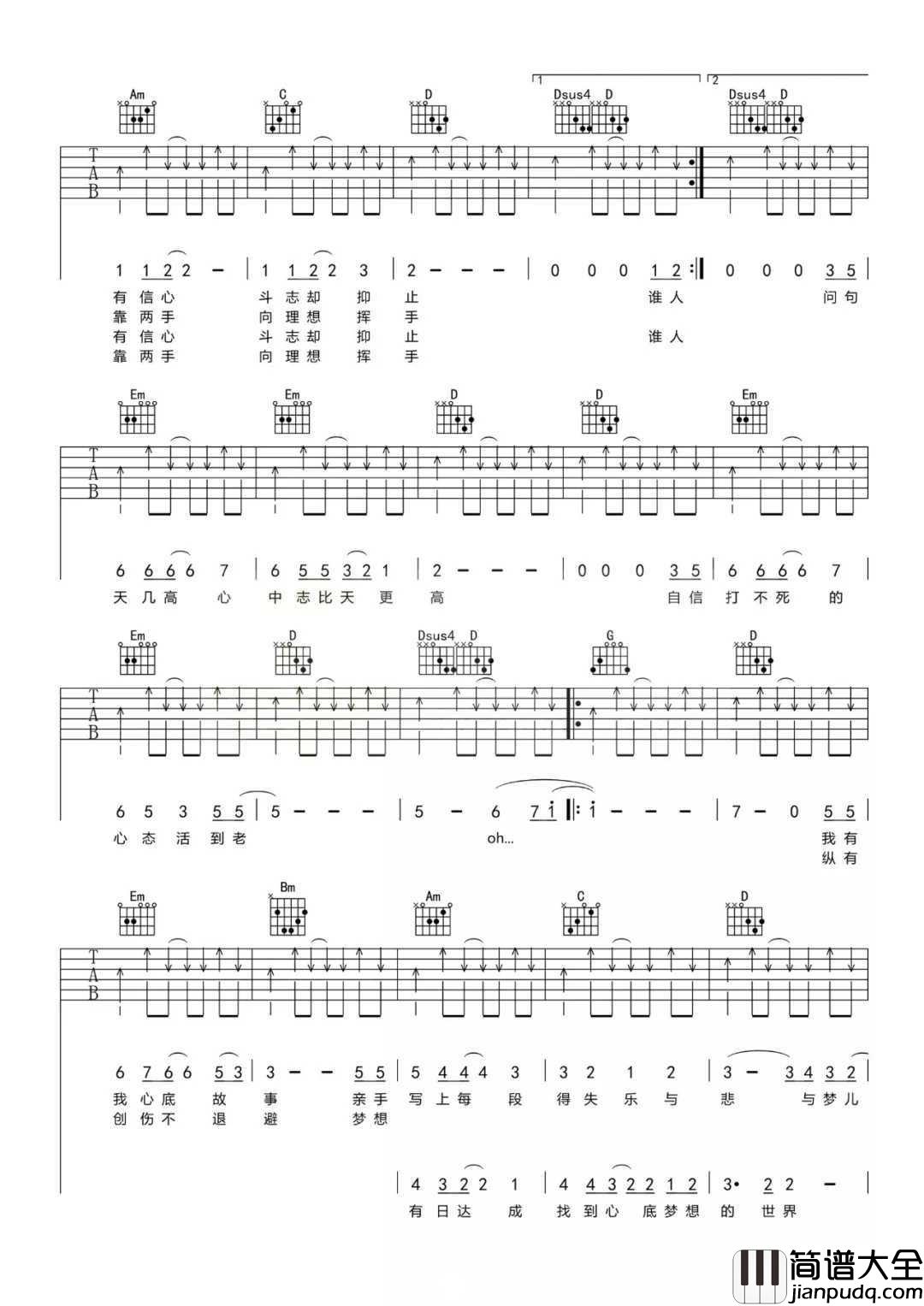 不再犹豫吉他谱_Beyond_梦想有日达成