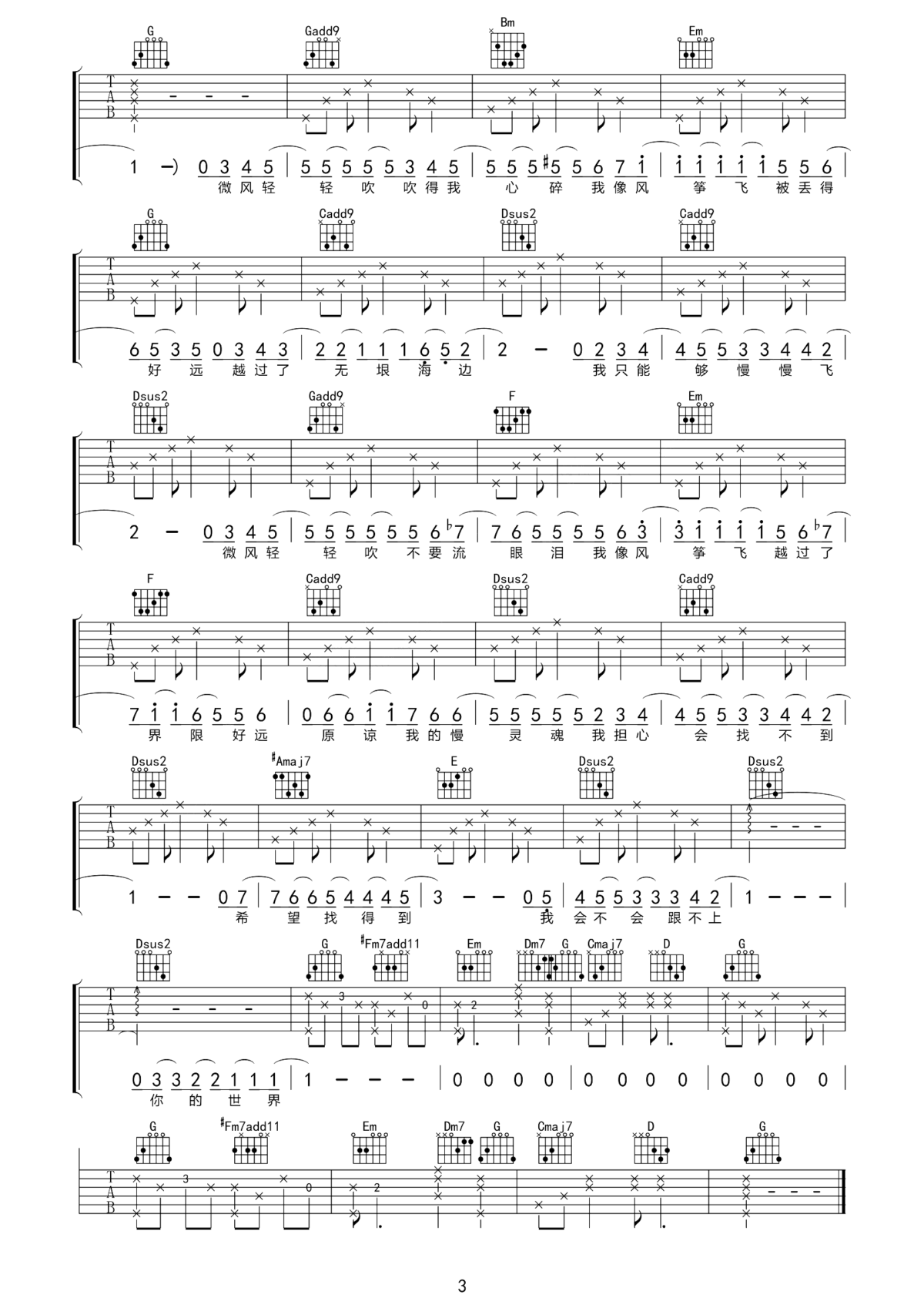 慢灵魂吉他谱_卢广仲_你的慢灵魂，是生活抹不去的纯真